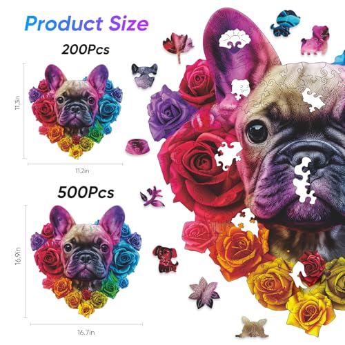 Ruikiyart 200-Piece Bulldog Wooden Puzzle – Unique Shapes, Hand-Painted, 11.2x11.3 Inches