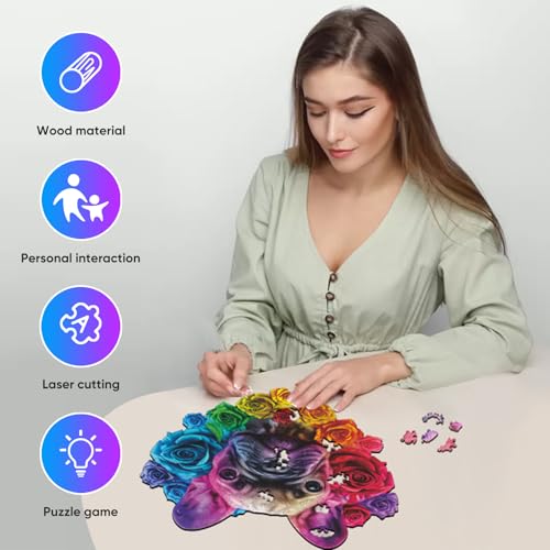 Ruikiyart 200-Piece Bulldog Wooden Puzzle – Unique Shapes, Hand-Painted, 11.2x11.3 Inches