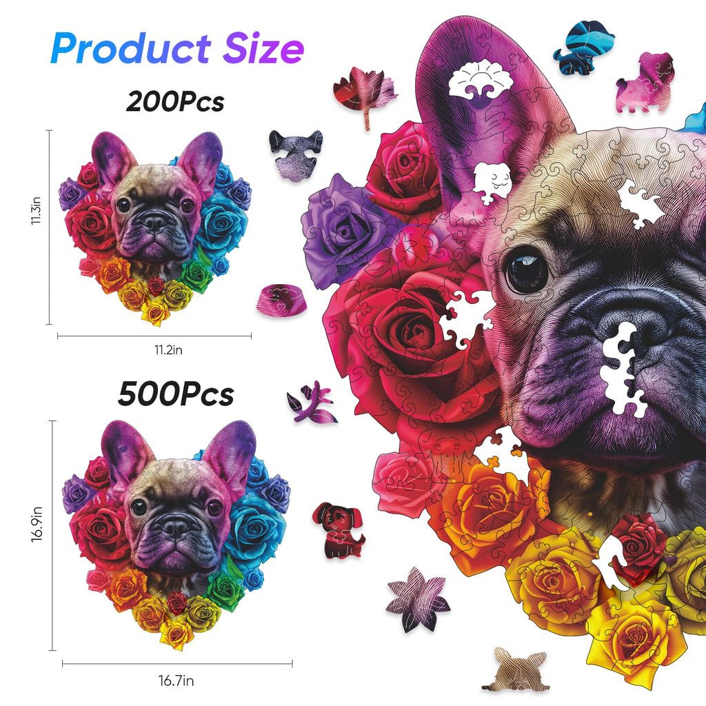 Ruikiyart 200-Piece Bulldog Wooden Puzzle – Unique Shapes, Hand-Painted, 11.2x11.3 Inches