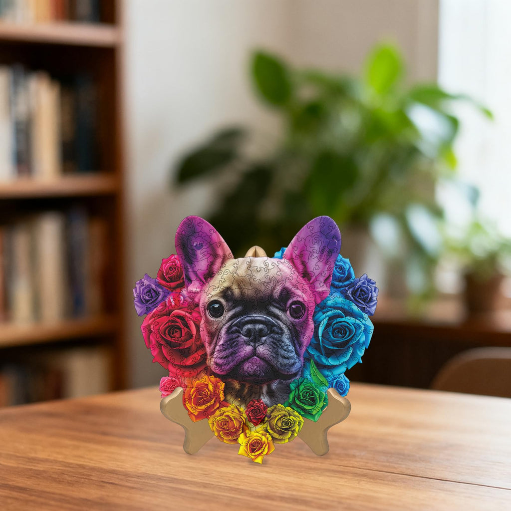 Ruikiyart 200-Piece Bulldog Wooden Puzzle – Unique Shapes, Hand-Painted, 11.2x11.3 Inches