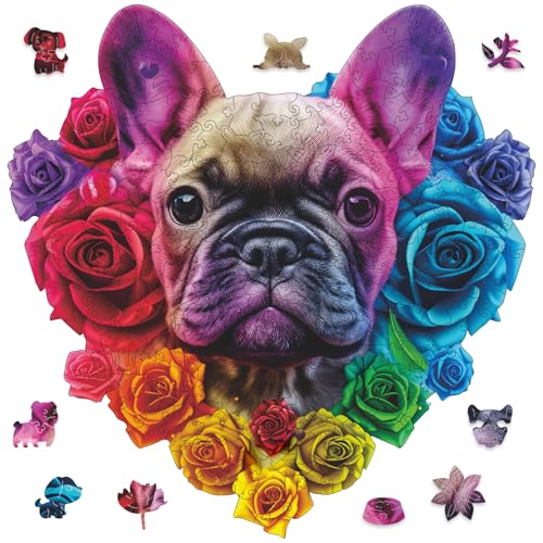 Ruikiyart 200-Piece Bulldog Wooden Puzzle – Unique Shapes, Hand-Painted, 11.2x11.3 Inches