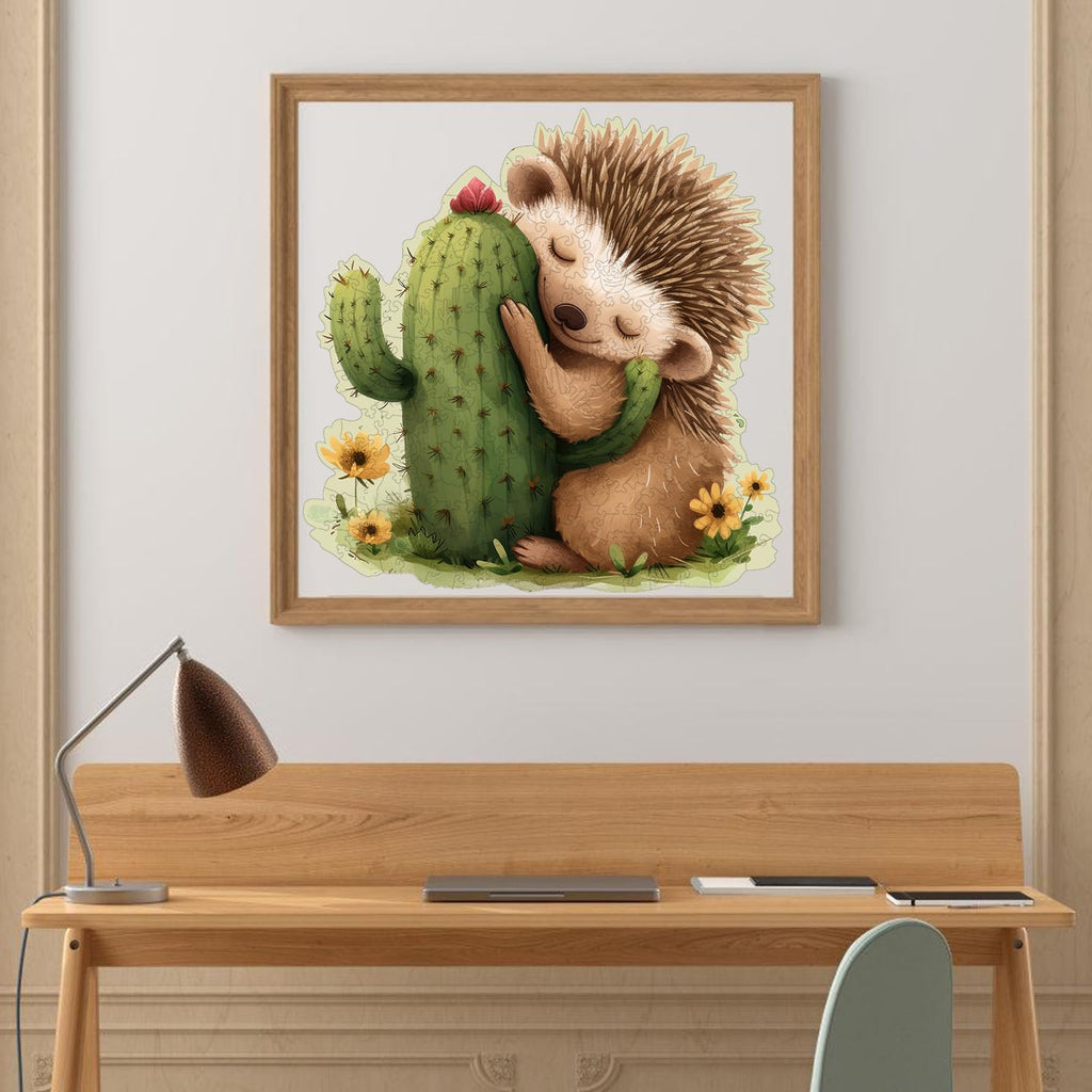 Ruikiyart 200-Piece Wooden Jigsaw Puzzle – Hedgehog Cactus Unique Shapes, 11.1" x 11.2"