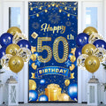 Rumia 50th Birthday Decorations: Navy Blue Gold Banner & 18 Balloons Set