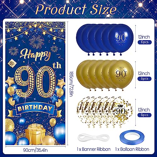 Rumia Navy Blue & Gold 90th Birthday Banner with 18 Balloons Set