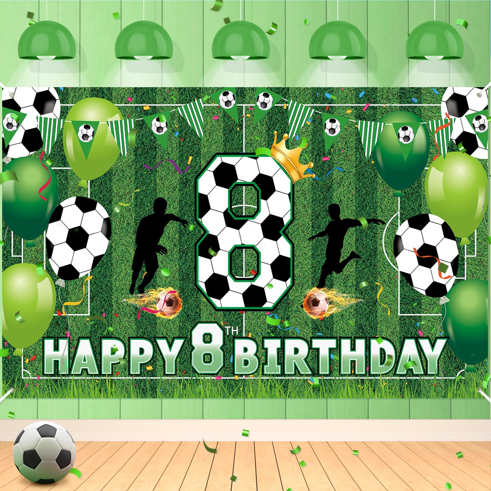 RUMIA Soccer 8th Birthday Banner – Large 70.8x43.3 Inch Sport Themed Party Decoration for Boys