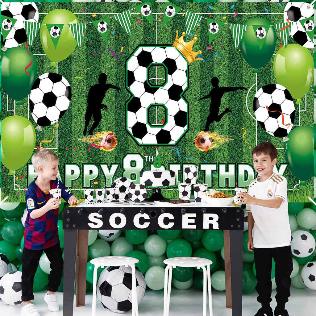 RUMIA Soccer 8th Birthday Banner – Large 70.8x43.3 Inch Sport Themed Party Decoration for Boys