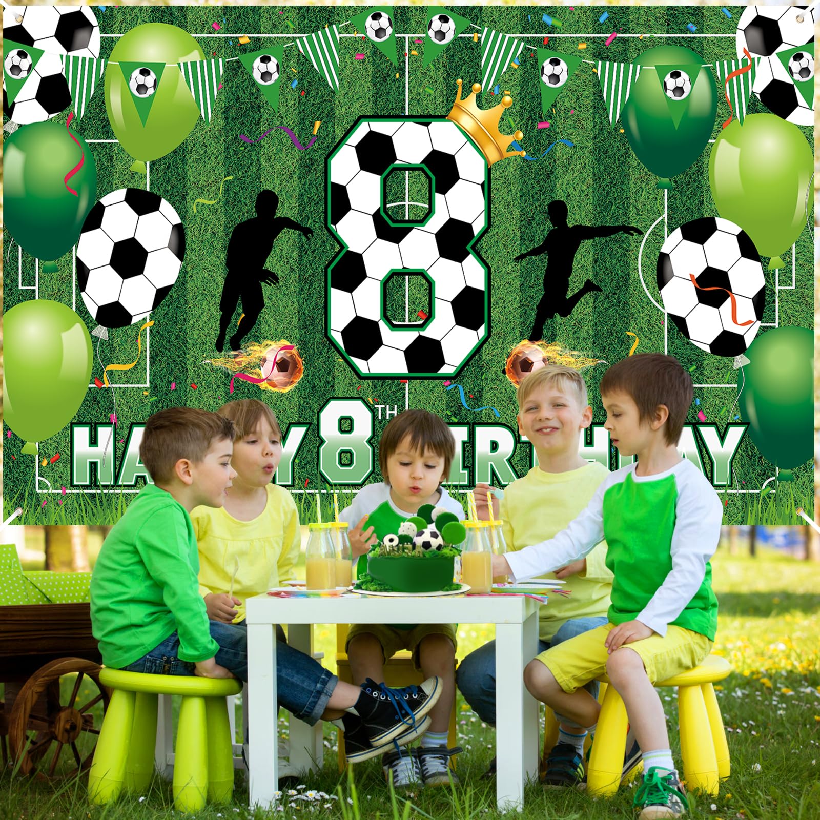 RUMIA Soccer 8th Birthday Banner – Large 70.8x43.3 Inch Sport Themed Party Decoration for Boys