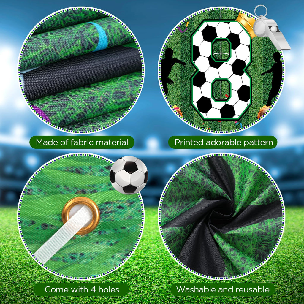 RUMIA Soccer 8th Birthday Banner – Large 70.8x43.3 Inch Sport Themed Party Decoration for Boys