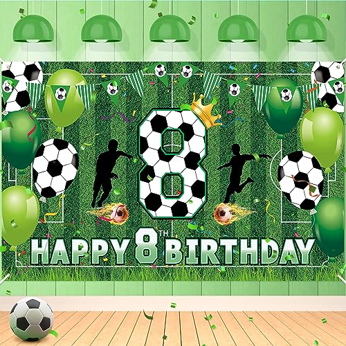 RUMIA Soccer 8th Birthday Banner – Large 70.8x43.3 Inch Sport Themed Party Decoration for Boys
