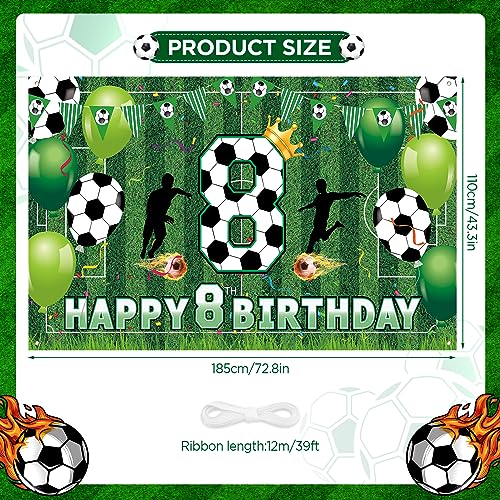 RUMIA Soccer 8th Birthday Banner – Large 70.8x43.3 Inch Sport Themed Party Decoration for Boys
