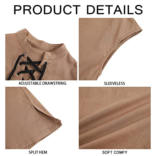 Runcati Boys' Cotton Sleeveless Lace-Up Costume Top for Renaissance, Viking, Pirate or Scottish Dress-Up