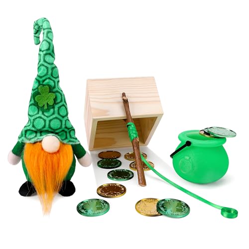 RunNico 14-Piece St. Patrick's Day Leprechaun Trap Kit - Gnome Plush, Cauldron, Coins, DIY Craft for Party Decor