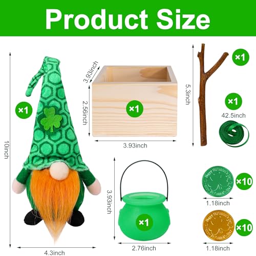 RunNico 14-Piece St. Patrick's Day Leprechaun Trap Kit - Gnome Plush, Cauldron, Coins, DIY Craft for Party Decor