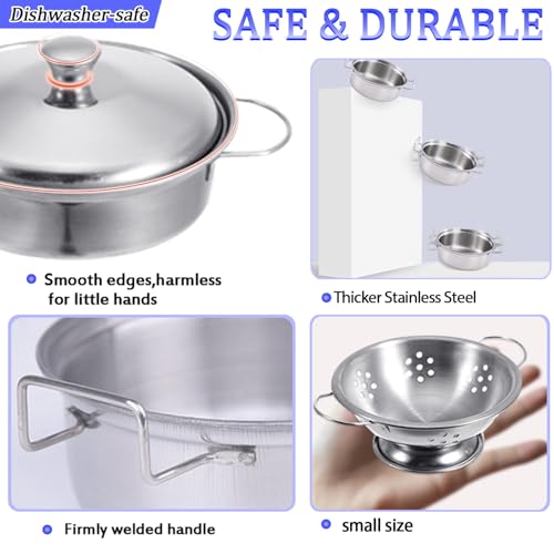 Rupnoflbui Kids Kitchen Pretend Play Set - 11-Piece Stainless Steel Pots and Pans with Utensils for Ages 3+