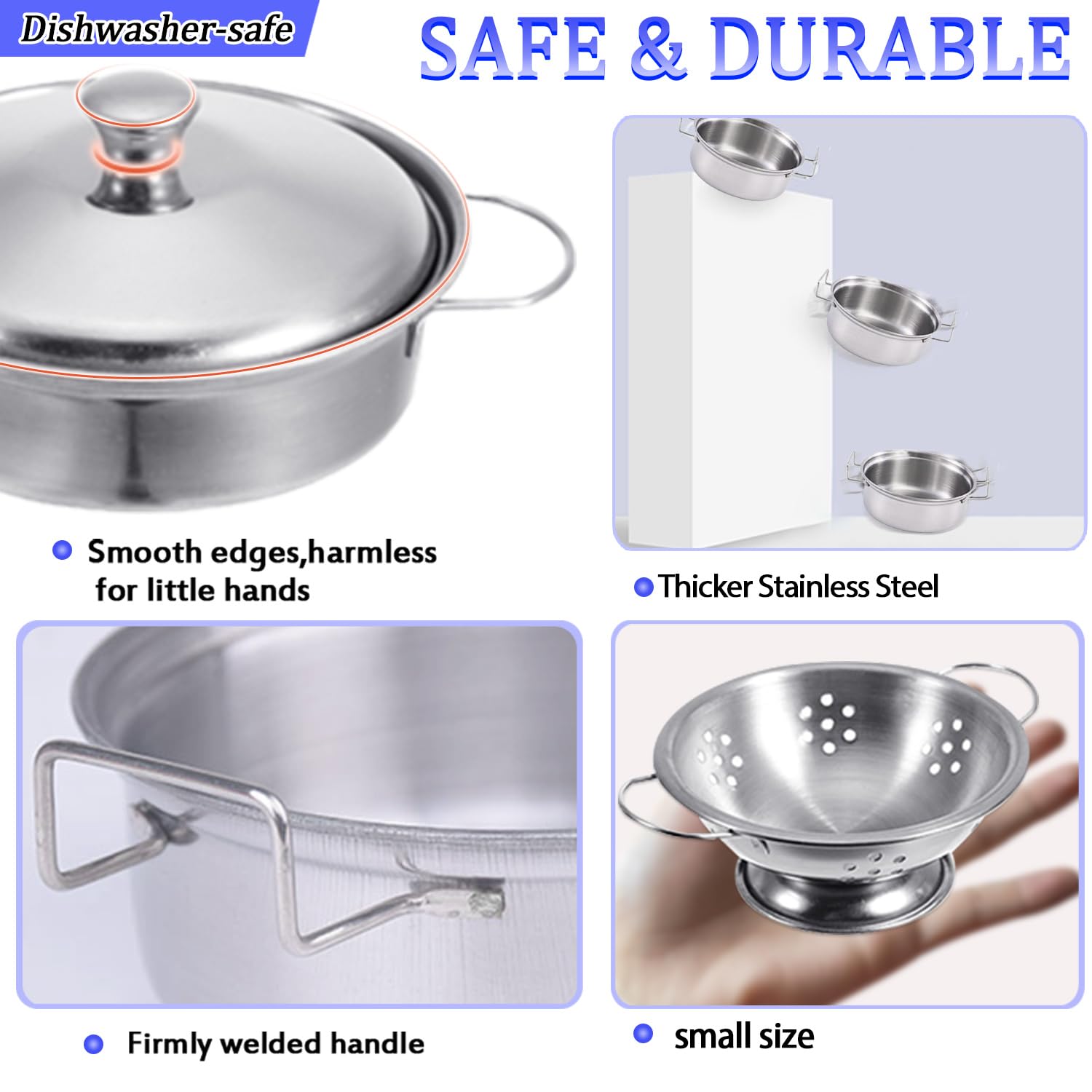 Rupnoflbui Kids Kitchen Pretend Play Set - 11-Piece Stainless Steel Pots and Pans with Utensils for Ages 3+