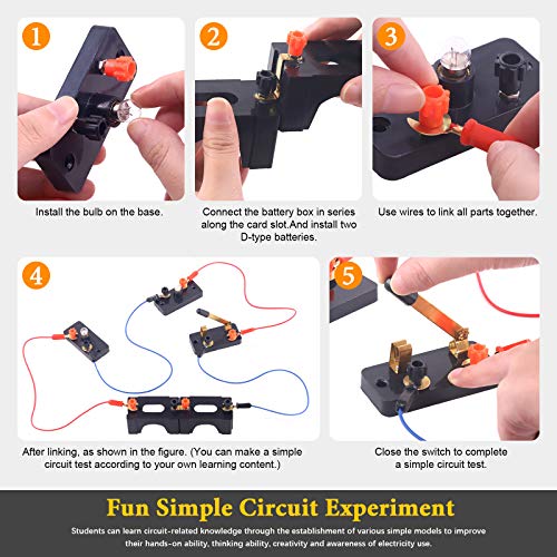 Rustark 20-Piece Electrical Circuit Experiment Kit - Screw Base Light Bulbs, Battery Holders, Switches & Wires for Series and Parallel Circuits