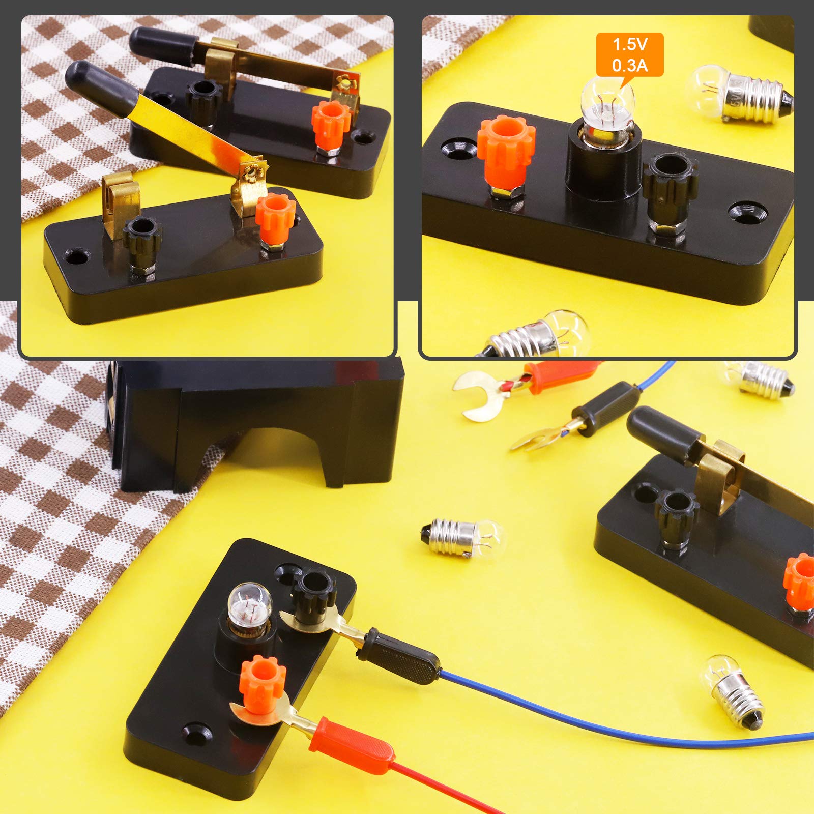 Rustark 20-Piece Electrical Circuit Experiment Kit - Screw Base Light Bulbs, Battery Holders, Switches & Wires for Series and Parallel Circuits