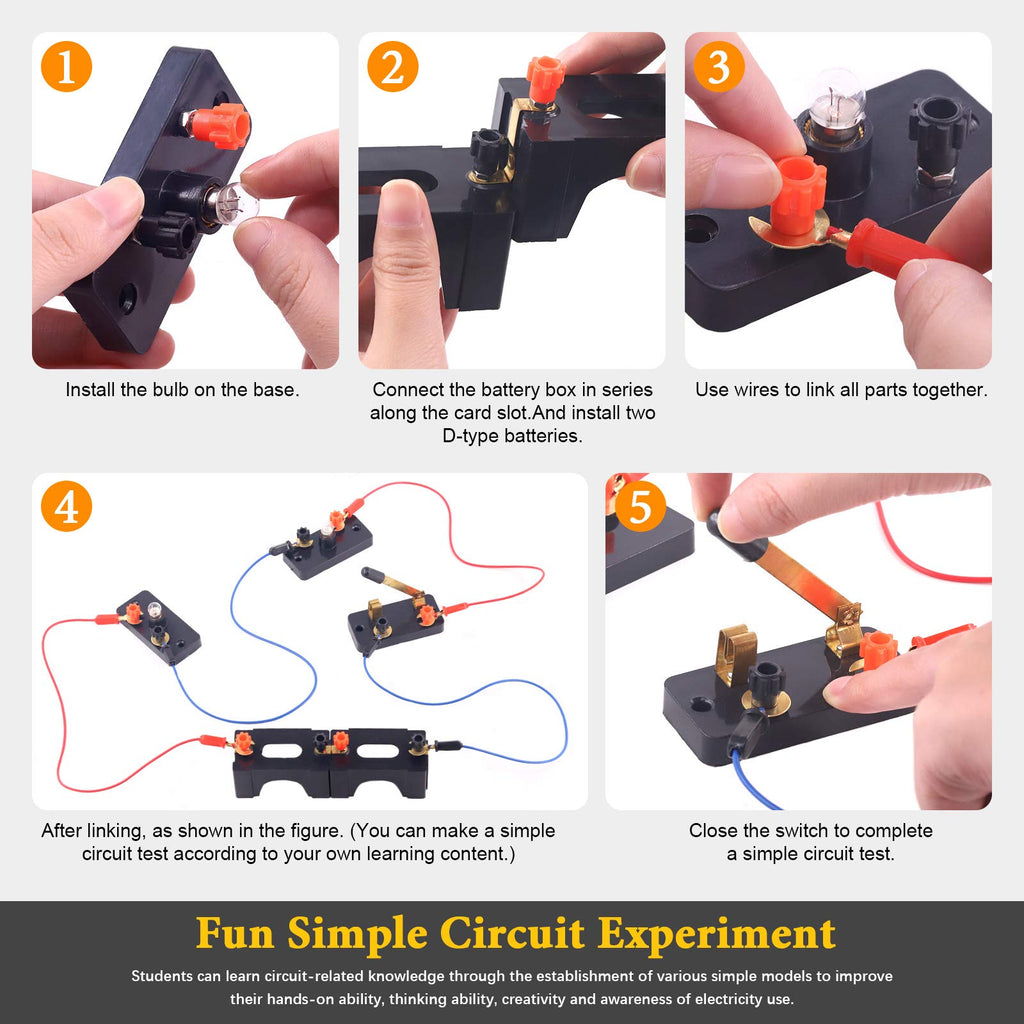 Rustark 20-Piece Electrical Circuit Experiment Kit - Screw Base Light Bulbs, Battery Holders, Switches & Wires for Series and Parallel Circuits