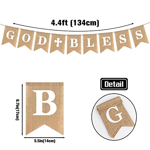 Rustic Burlap Banner with God Bless Design – Baptism Christening Baby Shower Decoration