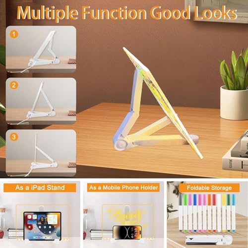 RWSEFK Illuminated Acrylic Dry Erase Board – 5.9x5.9in LED Note Board with 7 Colored Pens and Adjustable Stand