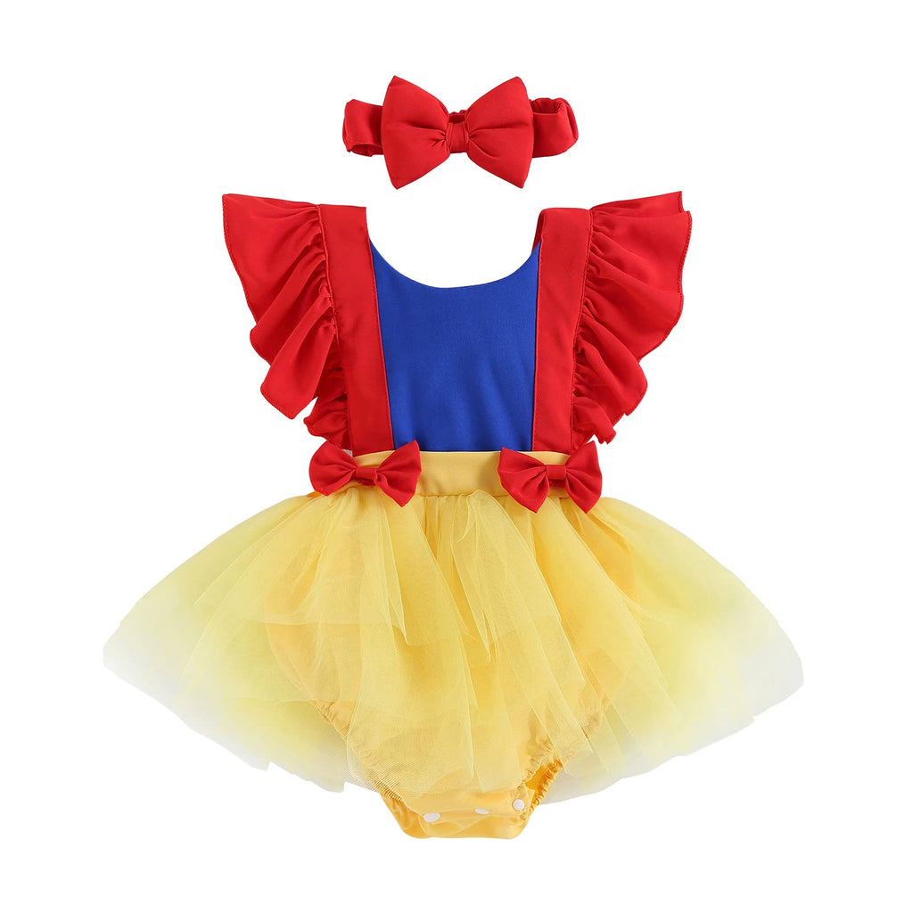 RWYBEIW Newborn Baby Girls Snow White Romper Costume Set 2-Piece Summer Outfit with Headband