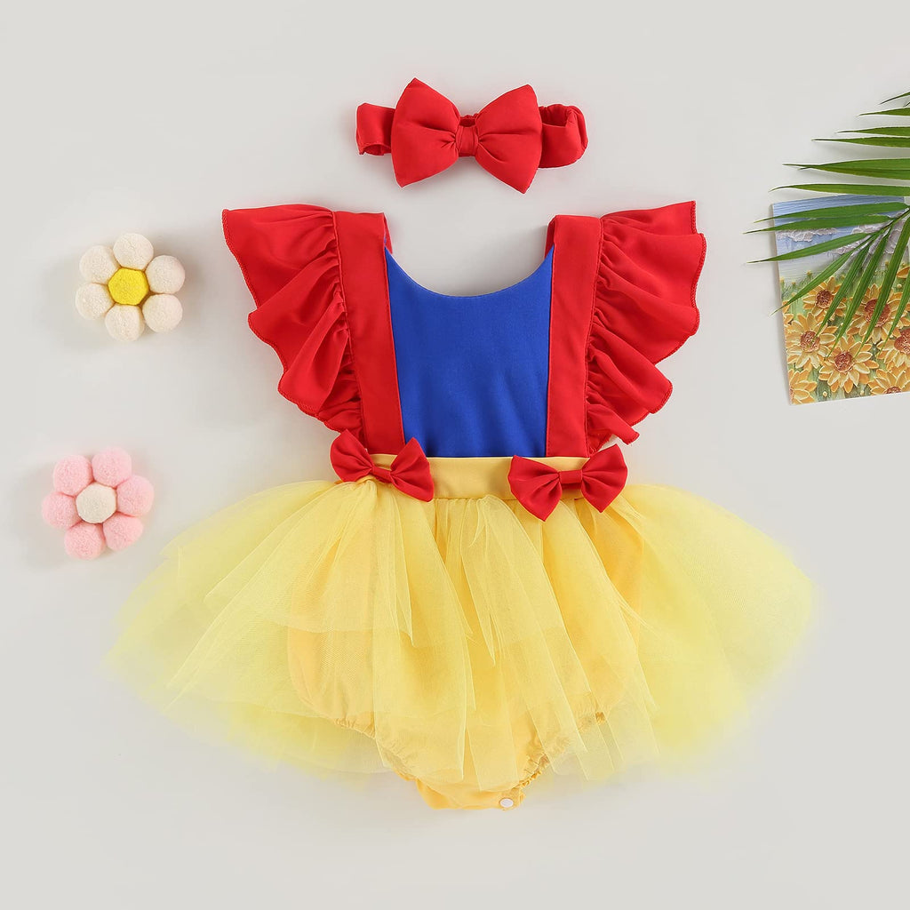RWYBEIW Newborn Baby Girls Snow White Romper Costume Set 2-Piece Summer Outfit with Headband