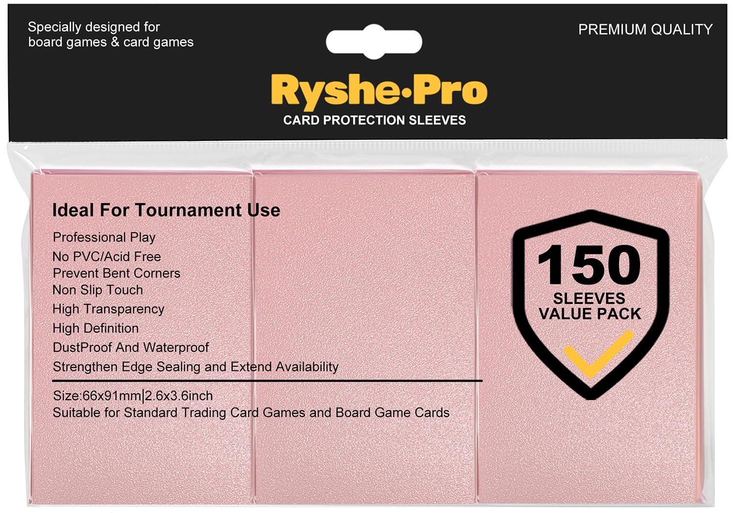 RyshePro 150 Pink Card Sleeves - 66x91mm Standard Size for MTG, PTCG, Baseball & Sports Cards - Anti-Slip, Acid-Free Protection