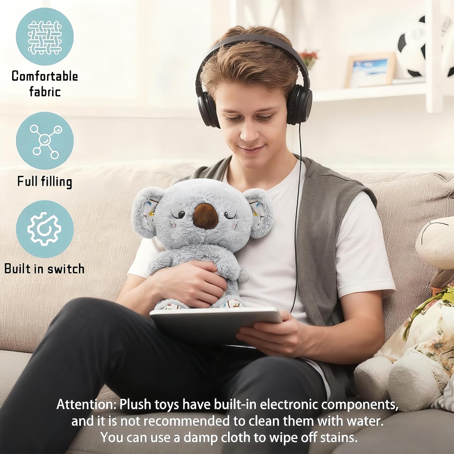 rytopt Breathing Stuffed Animal Koala – Simulated Breathing, 4 Speeds, Volume Control, Music & Light, Soft Plush Toy, 9.4 Inches