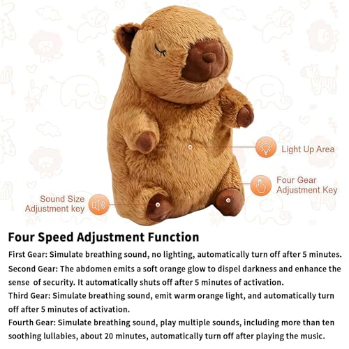 rytopt Breathing Stuffed Animal with Simulated Breathing Sounds, 4 Speeds, Volume Control, Music & Lights - 9.06 Inch Portable Plush Toy