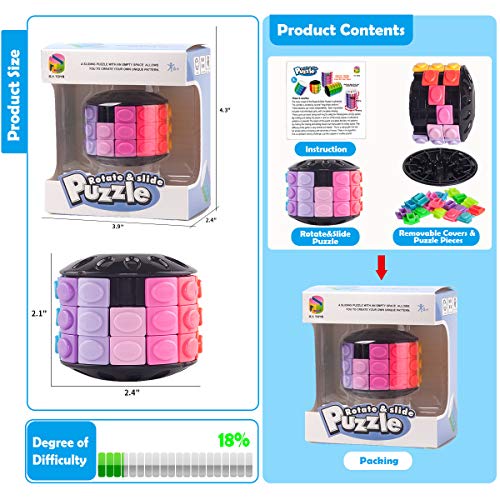 R.Y.TOYS Rotate and Slide Puzzle - 12-Color, 3-Layer Brain Teaser with Design Patent