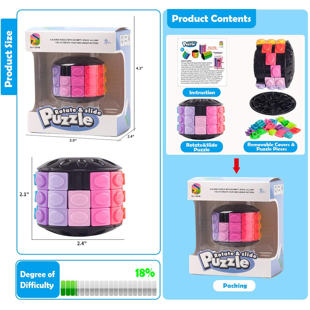 R.Y.TOYS Rotate and Slide Puzzle - 12-Color, 3-Layer Brain Teaser with Design Patent