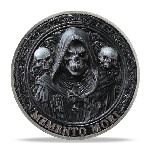 RYUKENLM Memento Mori Challenge Coin – Carpe Diem Stoic Reminder – Antique Silver Zinc Alloy