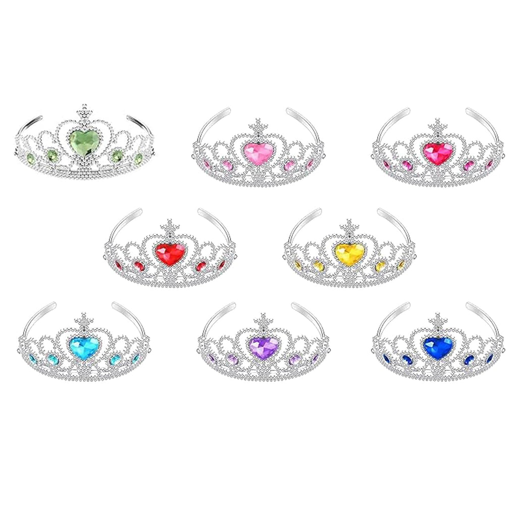 S & E TEACHER'S EDITION 8-Piece Princess Tiara Set – Sparkly Crowns for Girls, Birthday Party Favors & Goodie Bag Fillers (8 Colors)