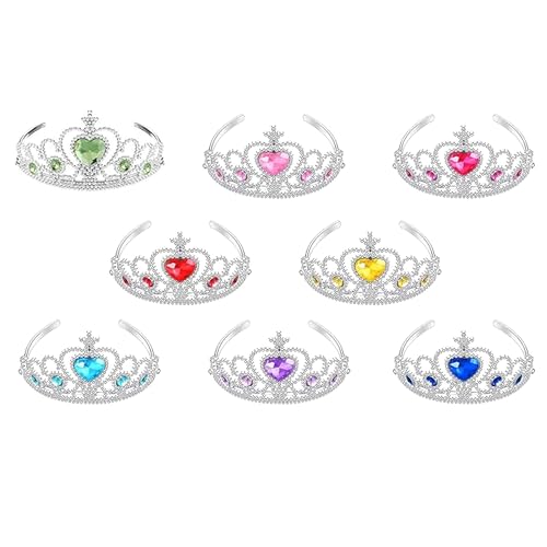 S & E TEACHER'S EDITION 8-Piece Princess Tiara Set – Sparkly Crowns for Girls, Birthday Party Favors & Goodie Bag Fillers (8 Colors)