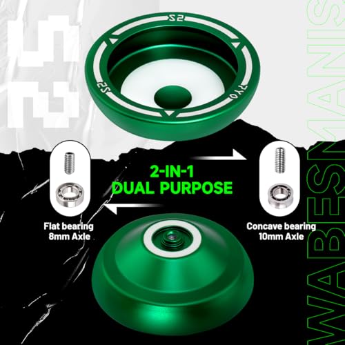 S2 Responsive Yoyo for Kids - Dual Purpose Alloy Metal Yoyo with Finger Dimple, Includes 10 Strings, Bag, and Bearings - Green