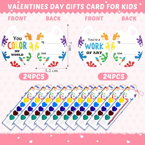 Sabary 24-Pack Watercolor Paint Set for End-of-School Gifts (Heart Theme) with Cards