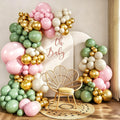Sage Green and Pink Balloon Arch Kit – 137 Pieces with Metallic Gold and Sand White for Baby Showers and Birthdays