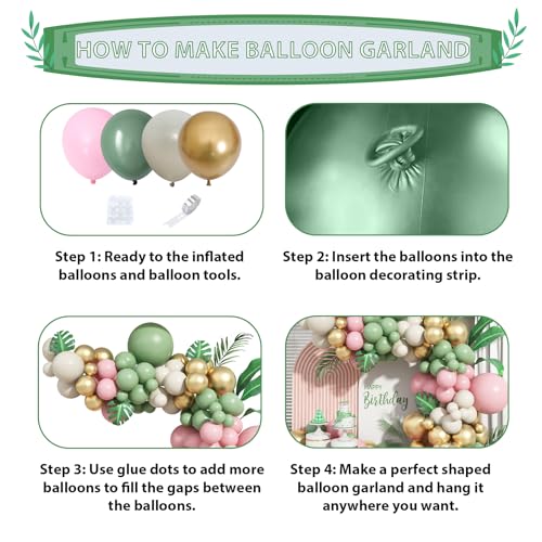 Sage Green and Pink Balloon Arch Kit – 137 Pieces with Metallic Gold and Sand White for Baby Showers and Birthdays