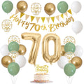 Sage Green White Gold 70th Birthday Balloons Set with Banner, Number 70 Foil Balloons, and Cake Topper