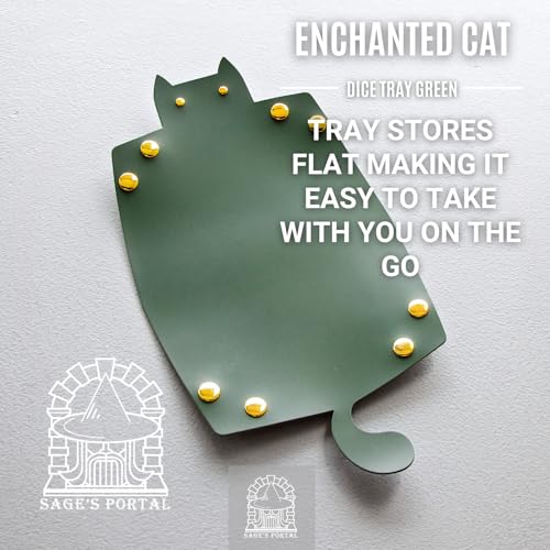 Sage's Portal Enchanted Cat Dice Tray – Foldable PU Leather Rolling Tray for D&D, Pathfinder, MTG, Green