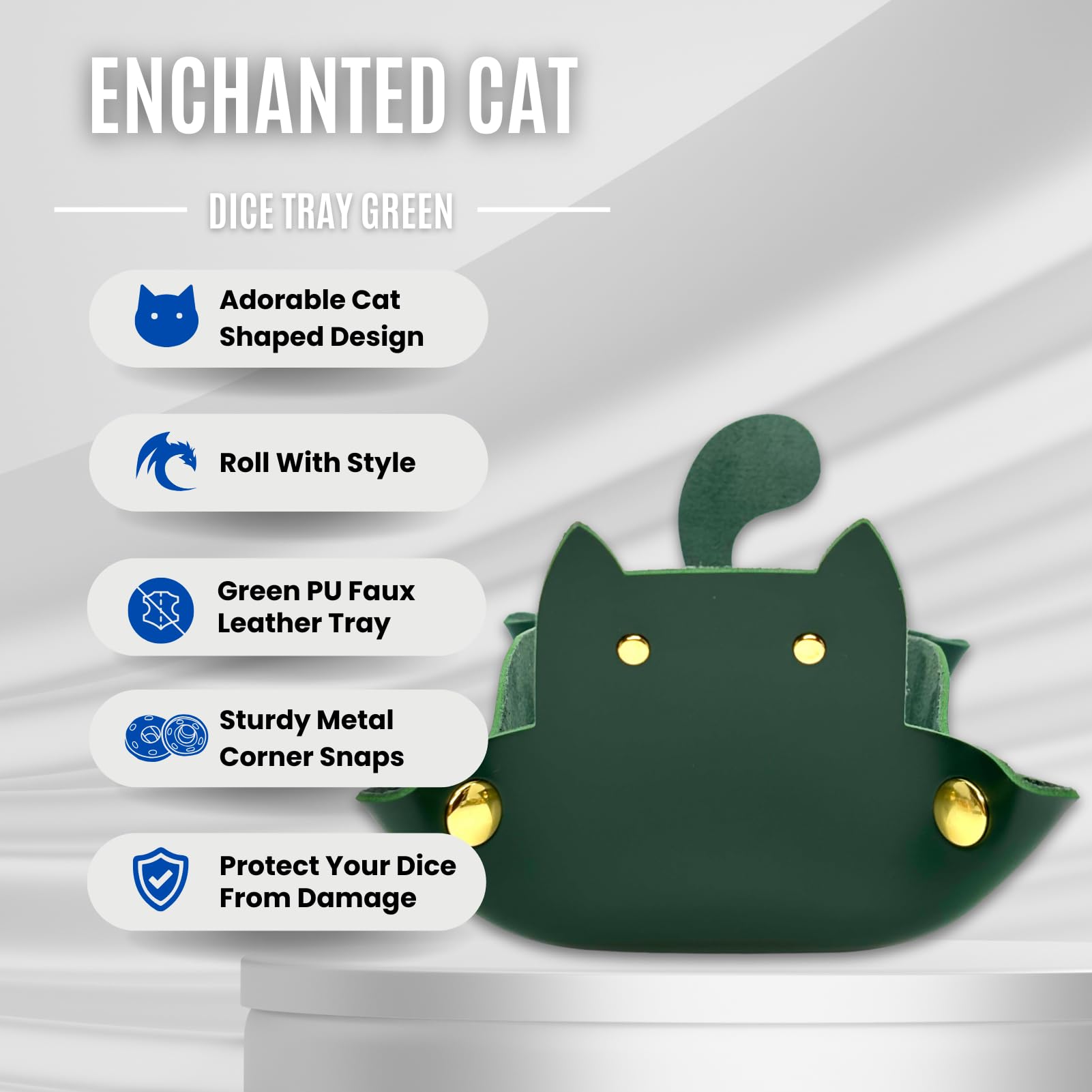 Sage's Portal Enchanted Cat Dice Tray – Foldable PU Leather Rolling Tray for D&D, Pathfinder, MTG, Green