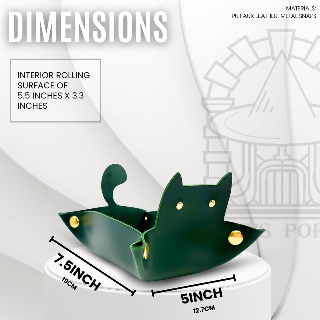 Sage's Portal Enchanted Cat Dice Tray – Foldable PU Leather Rolling Tray for D&D, Pathfinder, MTG, Green