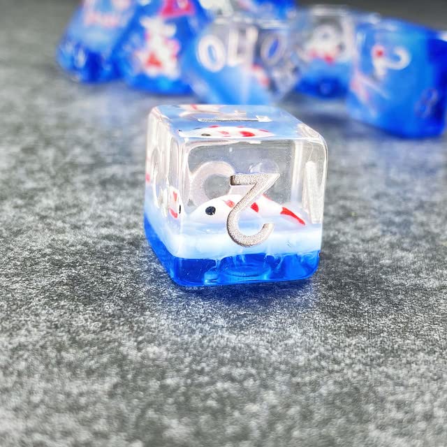 Sage's Portal Red Fish in Ocean D&D Dice Set - 7 Polyhedral Resin Dice