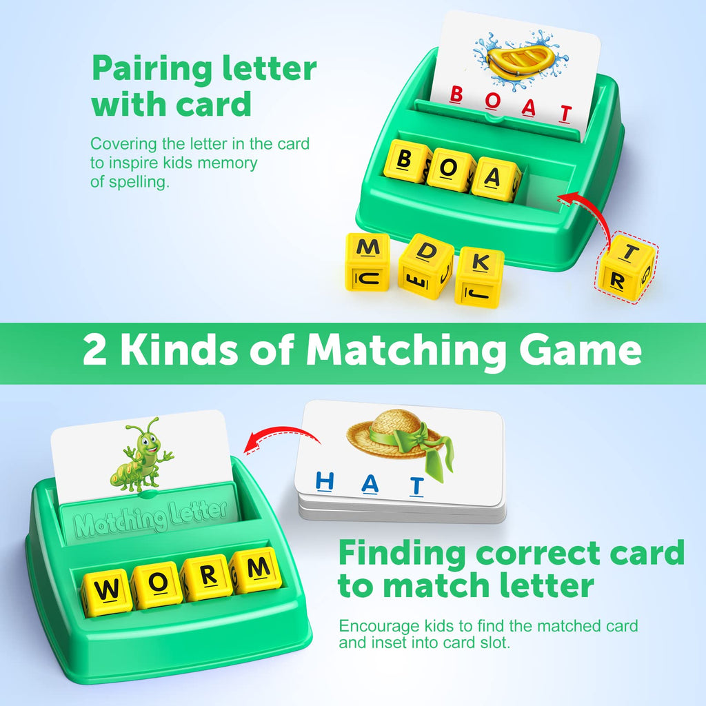 SAITCPRY Matching Letter Game: Educational Toy for 3-5 Year Olds – 60 Words, Letter Cubes & Flashcards