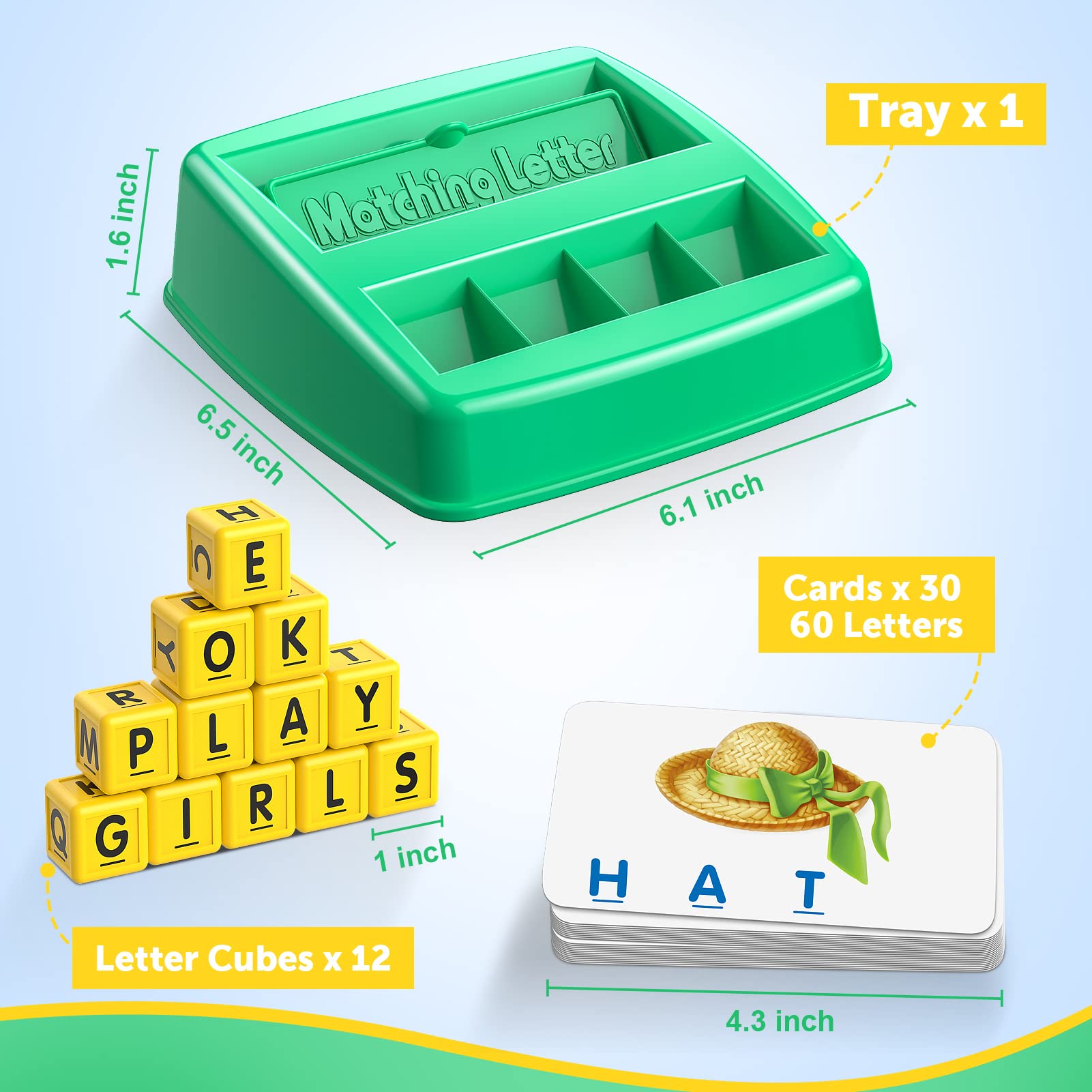 SAITCPRY Matching Letter Game: Educational Toy for 3-5 Year Olds – 60 Words, Letter Cubes & Flashcards