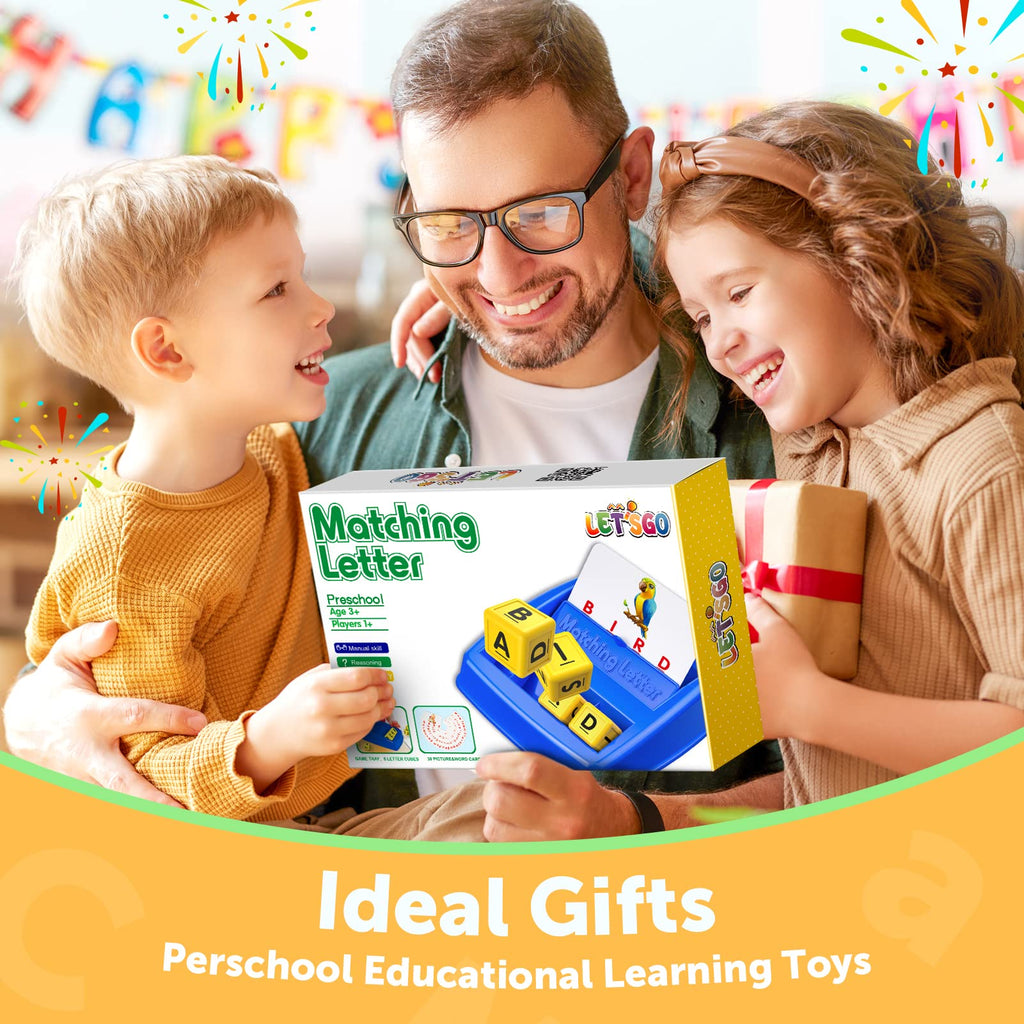 SAITCPRY Matching Letter Game: Educational Toy for 3-5 Year Olds – 60 Words, Letter Cubes & Flashcards