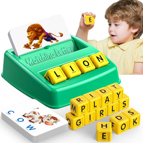 SAITCPRY Matching Letter Game: Educational Toy for 3-5 Year Olds – 60 Words, Letter Cubes & Flashcards