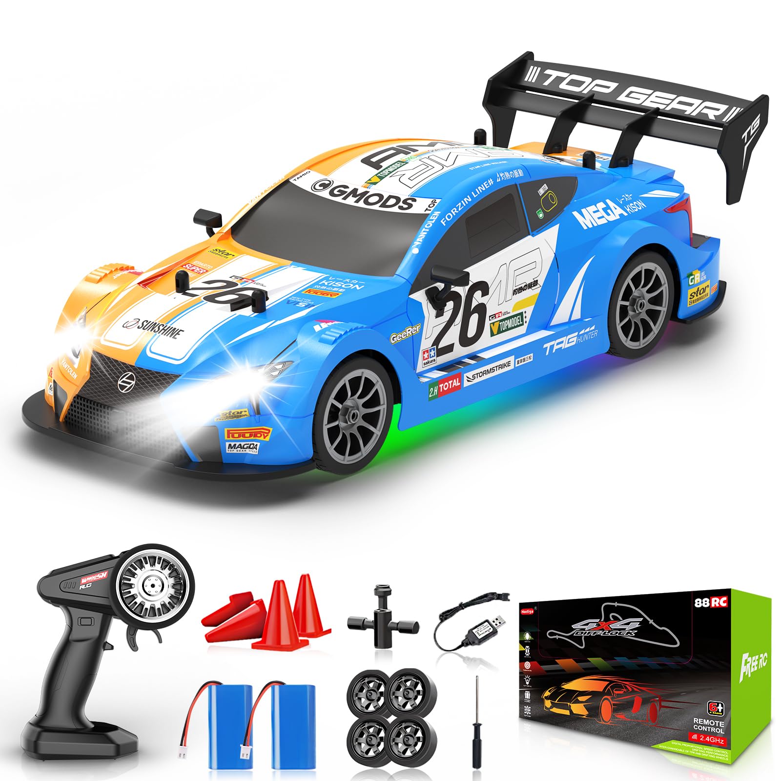 Sakeye 1/16 RC Drift Car 4WD 25KM/H High Speed with Colorful Lights and 2.4GHz Remote