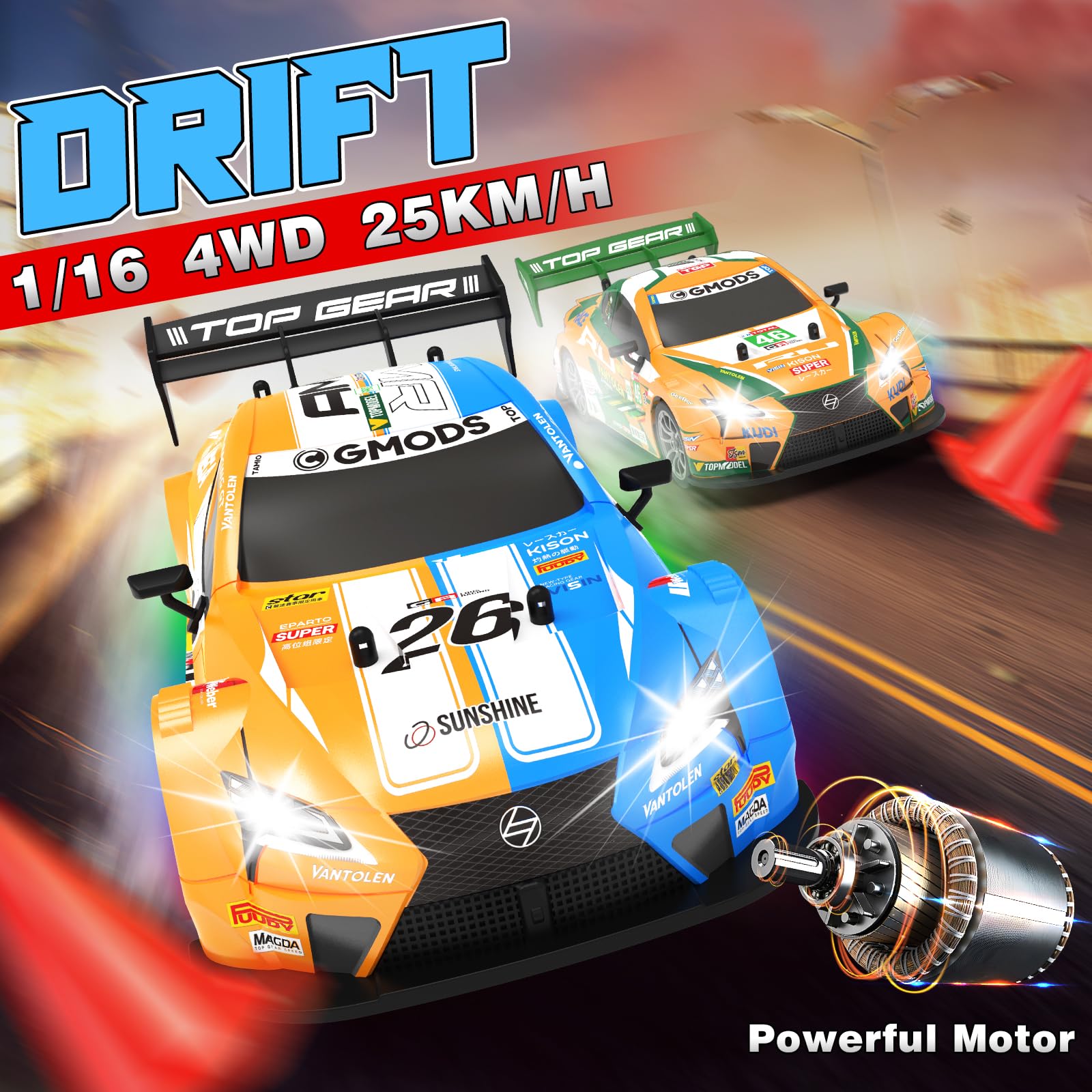 Sakeye 1/16 RC Drift Car 4WD 25KM/H High Speed with Colorful Lights and 2.4GHz Remote