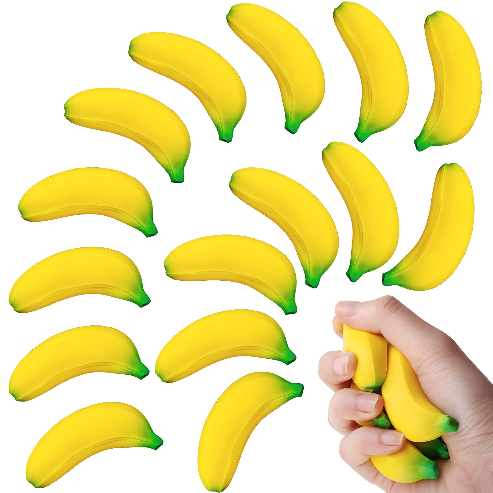 SALACOOL 15 Pack Banana Stress Toys - Stretchy PU Squeeze Balls for Stress Relief, Party Favors, Classroom Rewards (2.36 Inch)